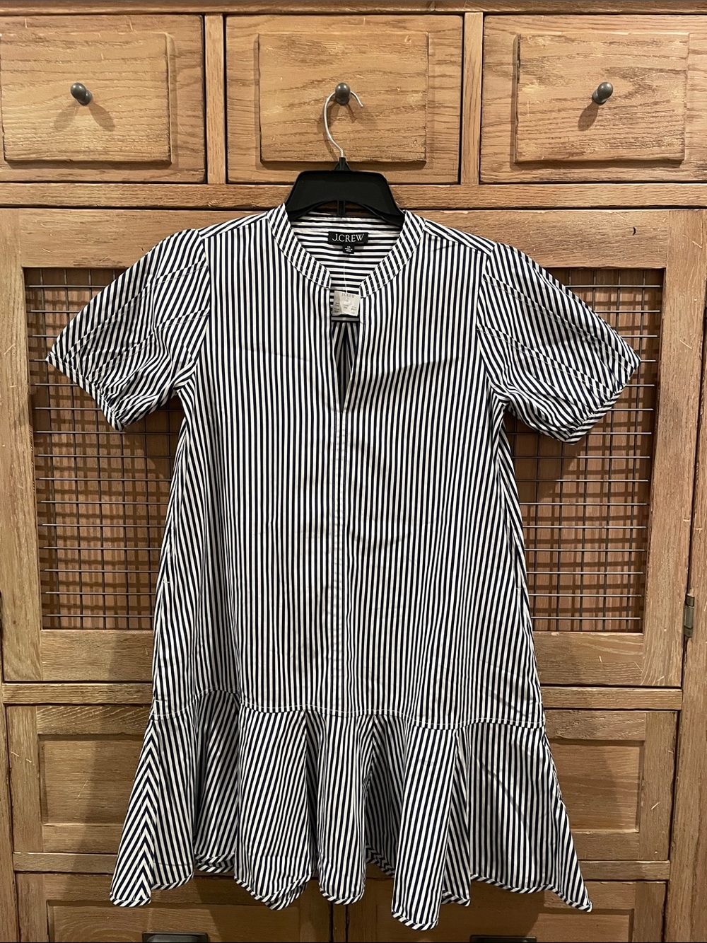 J. Crew navy and White Vertical Stripe Short-Sleeve Dress with pockets
